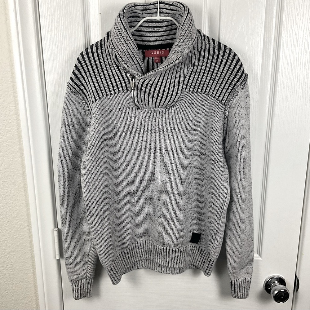 Guess Men's Light Gray Caly Shawl Pull Over Sweater Size M